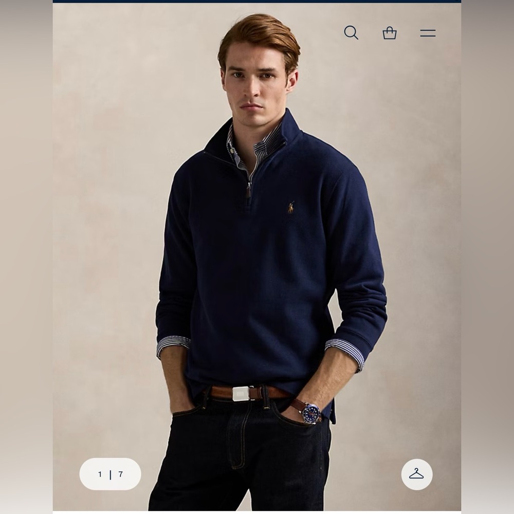 Polo by Ralph Lauren Navy Half-Zip Estate Rib 100% cotton ribbed